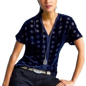 CAbi Navy Polka Dot V-Neck Blouse